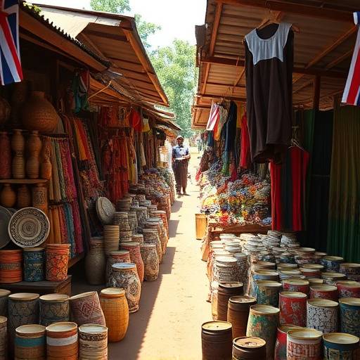 Local artisans displaying crafts at a market in Uganda