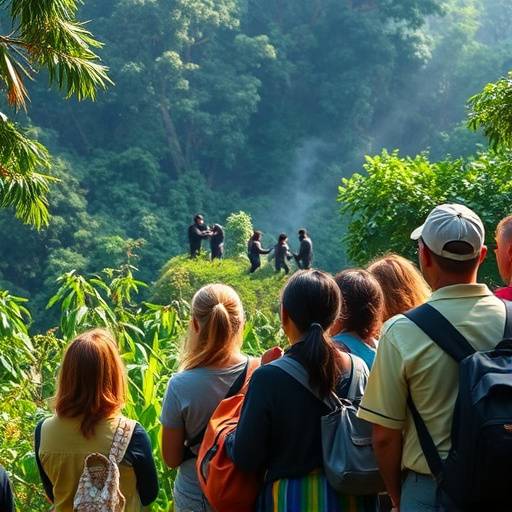 Tourists viewing gorillas in Bwindi Impenetrable National Park